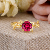Nature-Inspired Classic 4-Prong Round Ruby Engagement Ring