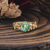 Romantic Round Cut Nature-Inspired Leaf Moss Agate Engagement Ring for Women