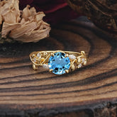Romantic Round Cut Nature-Inspired Leaf Aquamarine Engagement Ring for Women