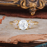 Elegant 6 Prong Round Cut Cluster Moissanite Engagement Ring