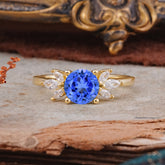 Elegant 6 Prong Round Cut Cluster Sapphire Engagement Ring