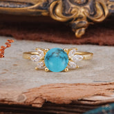 Elegant 6 Prong Round Cut Cluster Turquoise Engagement Ring