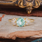 Elegant 6 Prong Round Cut Cluster Moss Agate Engagement Ring
