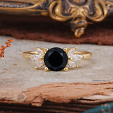 Elegant 6 Prong Round Cut Cluster Black Onyx Engagement Ring