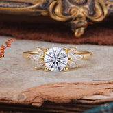 Elegant 6 Prong Round Cut Cluster Lab Diamond Engagement Ring