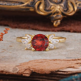 Elegant 6 Prong Round Cut Cluster Garnet Engagement Ring