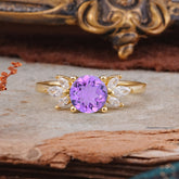Elegant 6 Prong Round Cut Cluster Amethyst Engagement Ring