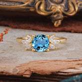 Elegant 6 Prong Round Cut Cluster Aquamarine Engagement Ring