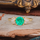Elegant 6 Prong Round Cut Cluster Emerald Engagement Ring