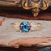 Elegant 6 Prong Round Cut Cluster Alexandrite Engagement Ring