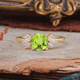 Elegant 6 Prong Round Cut Cluster Peridot Engagement Ring