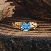 Vintage 4-Prong Round Cut Aquamarine Engagement Ring