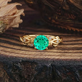 Vintage 4-Prong Round Cut Emerald Engagement Ring