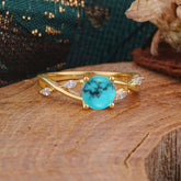 Vintage Round Cut Twisted Band Turquoise Ring for Women