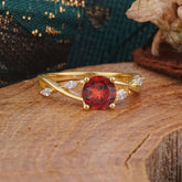 Vintage Round Cut Twisted Band Garnet Ring for Women