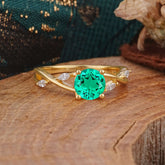 Vintage Round Cut Twisted Band Emerald Ring for Women