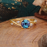 Vintage Round Cut Twisted Band Alexandrite Ring for Women