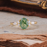 Luxury Legacy 6-Prong Oval-Cut Natural Moss Agate Engagement Ring