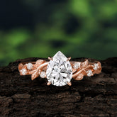4 Prong Natural Inspired Ring Floral Moissanite Engagement Ring Pear Cut Ring
