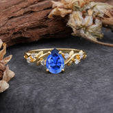 4 Prong Natural Inspired Ring Floral Sapphire Engagement Ring Pear Cut Ring