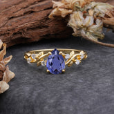 4 Prong Natural Inspired Ring Floral Tanzanite Engagement Ring Pear Cut Ring