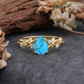 4 Prong Natural Inspired Ring Floral Turquoise Engagement Ring Pear Cut Ring