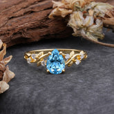4 Prong Natural Inspired Ring Floral Aquamarine Engagement Ring Pear Cut Ring