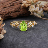 4 Prong Natural Inspired Ring Floral Peridot Engagement Ring Pear Cut Ring