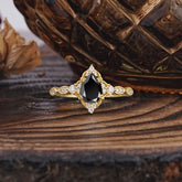 Antique Pear-Cut Natural Black Onyx Engagement Ring