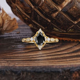 Antique Pear-Cut Natural Black Onyx Engagement Ring