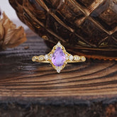 Antique Pear-Cut Natural Amethyst Engagement Ring
