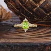 Antique Pear-Cut Natural Peridot Engagement Ring