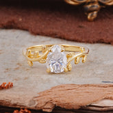 Organic Vine-Entwined 4-Prong Pear-Cut Moissanite Engagement Ring