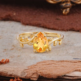 Organic Vine-Entwined 4-Prong Pear-Cut Citrine Engagement Ring