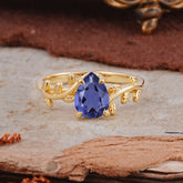 Organic Vine-Entwined 4-Prong Pear-Cut Tanzanite Engagement Ring