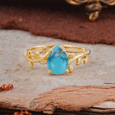 Organic Vine-Entwined 4-Prong Pear-Cut Turquoise Engagement Ring