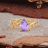 Organic Vine-Entwined 4-Prong Pear-Cut Natural Amethyst Engagement Ring