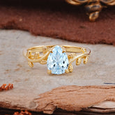 Organic Vine-Entwined 4-Prong Pear-Cut Aquamarine Engagement Ring