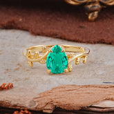 Organic Vine-Entwined 4-Prong Pear-Cut Emerald Engagement Ring