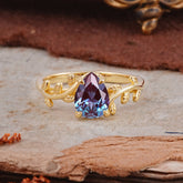 Organic Vine-Entwined 4-Prong Pear-Cut Alexandrite Engagement Ring