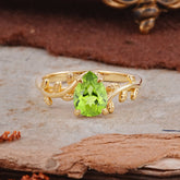 Organic Vine-Entwined 4-Prong Pear-Cut Peridot Engagement Ring