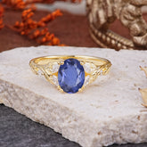 Vintage Leaf 4-Prong Oval Tanzanite Engagement Ring for Women