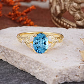 Vintage Leaf 4-Prong Oval Aquamarine Engagement Ring for Women