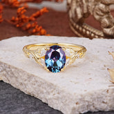Vintage Leaf 4-Prong Oval Alexandrite Engagement Ring for Women