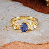 Luxury Vintage Haute Nature Inspired 4-Prong Oval Tanzanite Ring