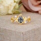 Branch-Inspired 3-Prong Pear-Cut Black Rutilated Quartz Engagement Ring