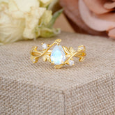 Branch-Inspired 3-Prong Pear-Cut Moonstone Engagement Ring