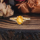 Luxury 4-Prong Oval Cut Natural Citrine Engagement Ring