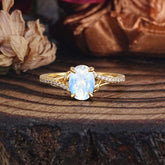 Luxury 4-Prong Oval Cut Natural Moonstone Engagement Ring