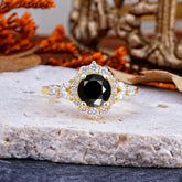 Luxury 4-Prong Round Cut Black Onyx Engagement Ring